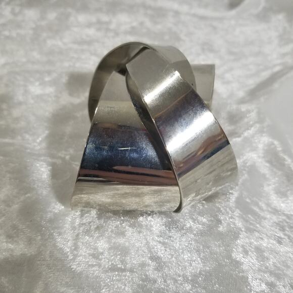 Silver tone braided cuff bracelet  2 1/2" 1" open 1.1498 - Picture 3 of 9